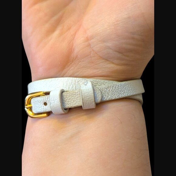 Stella & Dot Gold Tone Stud White Leather Wrap Bracelet 16" Long - Picture 6 of 11